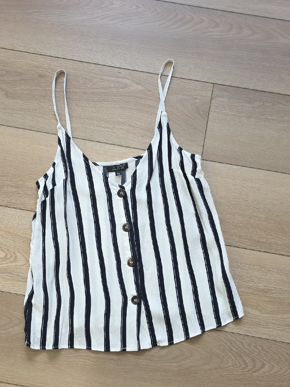 Topshop Striped Button-Front Cami Tank Top - White/Navy